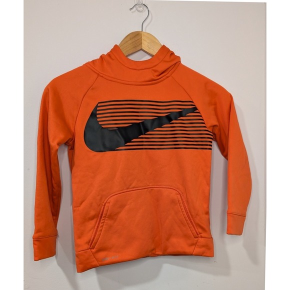 Nike Orange Pullover Hoodie Dri-Fit Swoosh Logo Long Sleeve SIze Large - Picture 1 of 7